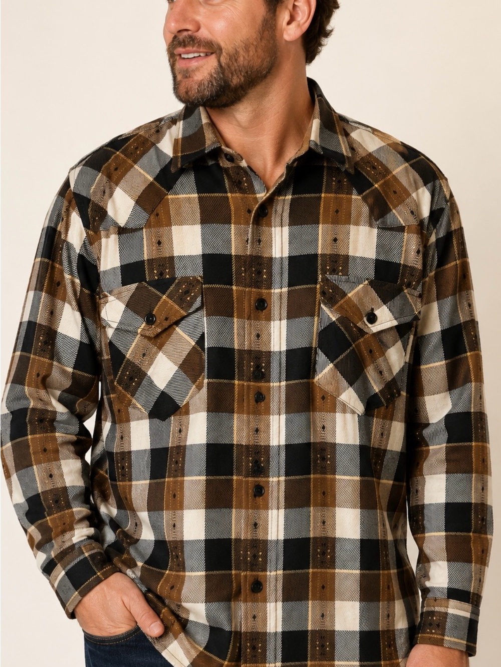 Frye Jacquard Print Flannel like Shirt XL 100% Cotton